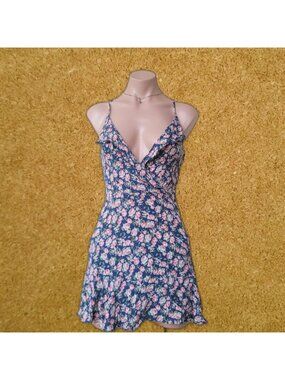American Eagle Navy Floral Backless String Tied Summer Sundress (XXS)